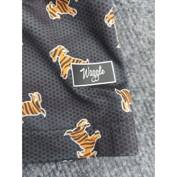 Waggle Polo Shirt Mens SMALL Black Tiger Striped Goat Allover Golf Performance - Picture 9 of 11